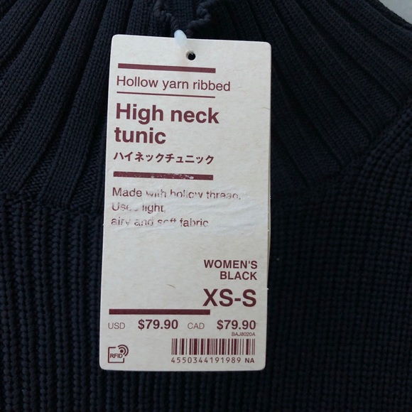 MUJI - Hollow Fiber Rib Knit Mock Neck Tunic - Black - Picture 3 of 4